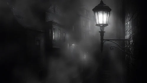 Nocturnal gaslight diffusion in fog-dense alleyway geometry.