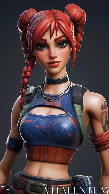 Red haired game heroine posed in stylized 3D portrait