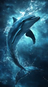 Dolphin rendered in dynamic blue aquatic environment.