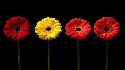 Vibrant Gerbera Daisies in Red and Yellow.