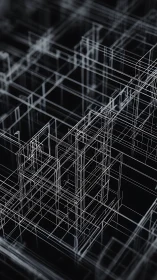 Intricate wireframe lines quietly map a layered digital maze
