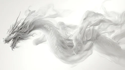 Monochrome dragon form transitions into semi-translucent smoke