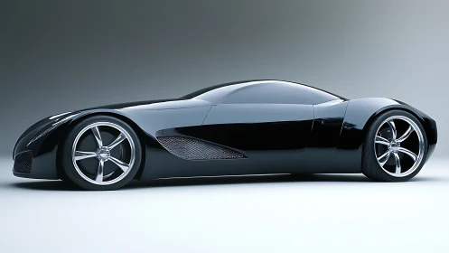 Streamlined black supercar showcases aerodynamic surfacing and glossy shaders