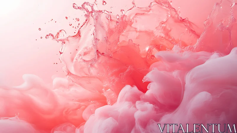 Coral fluid splash with diffused clouds in soft gradient light.