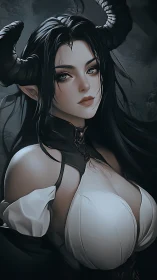 Demon horned sorceress portrait in dark fantasy style.