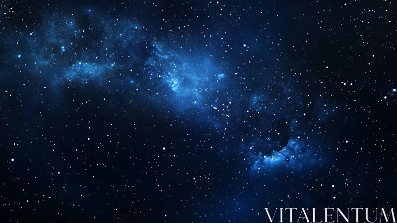 Dense star field with diffuse blue nebula in deep space.