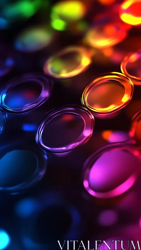 Liquid neon halos drift like rainbow portals in the dark