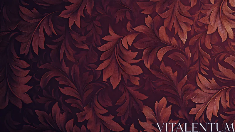 Ornamental maroon foliage pattern with engraved leaf textures