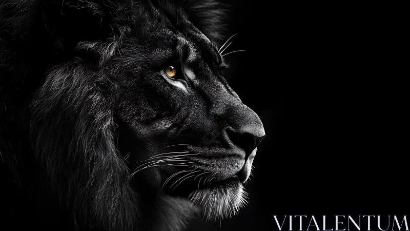 Midnight lion gaze glowing softly against deep shadows.