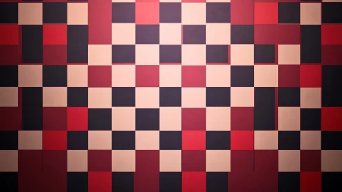 Warm red checkerboard wall pulsing with playful rhythm.