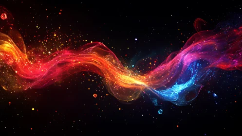 Chromatic energy ribbon swirling through cosmic void.