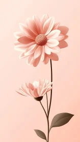 Coral Daisy Illustration with Layered Petals and Soft Gradient Rendering.