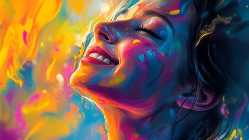 Chromatic portrait captures luminous, high-saturation facial ecstasy