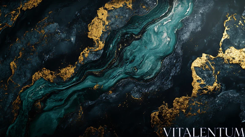 Abstract Marble Texture with Emerald and Gold Accents in Modern Style.