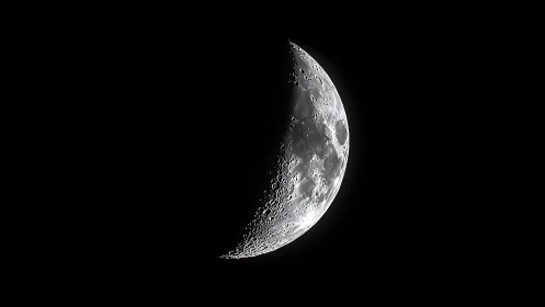 Crescent moon close-up with sharp crater detail at terminator.