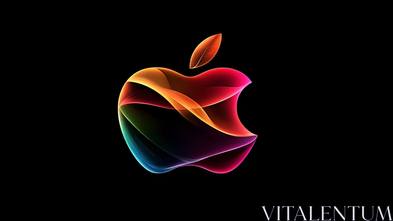 Vibrant abstract apple emblem glows against deep black