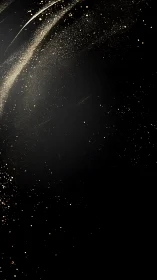 Golden particles drift across deep black space elegantly.