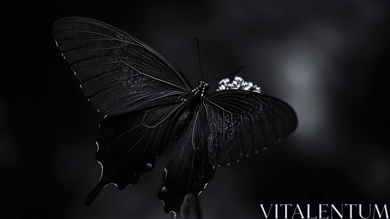 Low-key monochrome macro study of dark butterfly wings