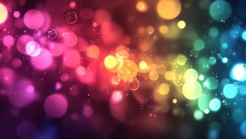 Multicolor bokeh light spheres form dense gradient background