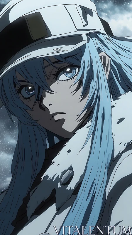 Snowbound anime soldier rendered in high-contrast cel shading