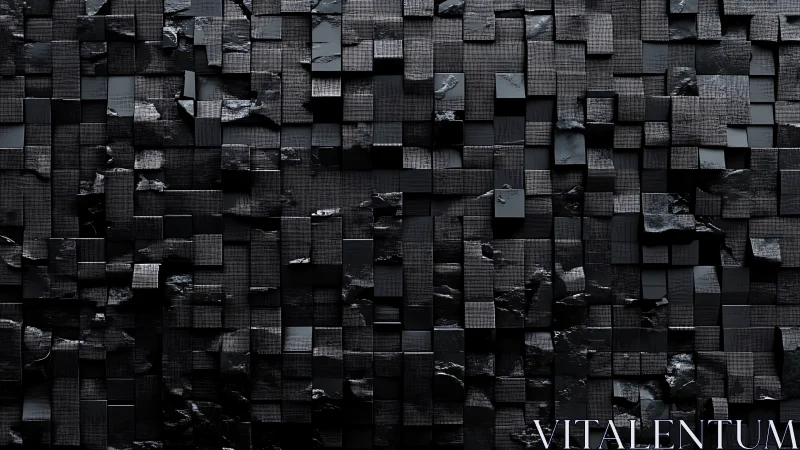 Dark cubic relief wall with fractured geometric grid surface.