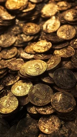 Specular macro study of dense golden coin topography.