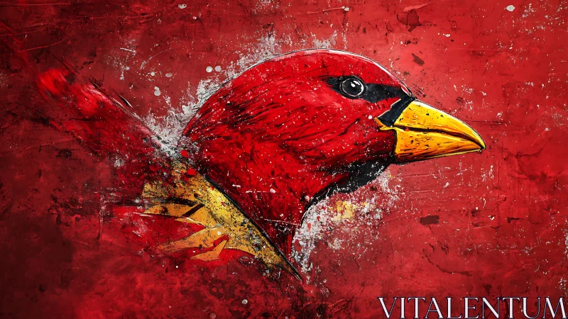 Red cardinal portrait on textured abstract red background.