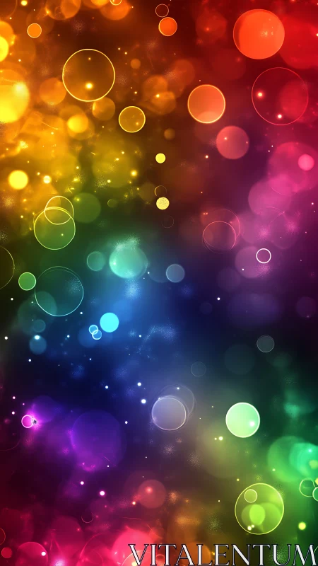 Vibrant rainbow bokeh orbs drift across deep gradient field