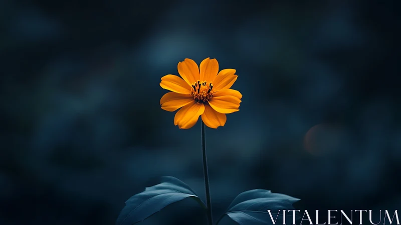 Golden flower bloom against moody dark teal background