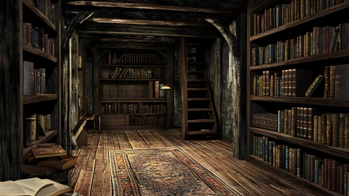 Secret wooden library hallway glows with quiet bookish charm