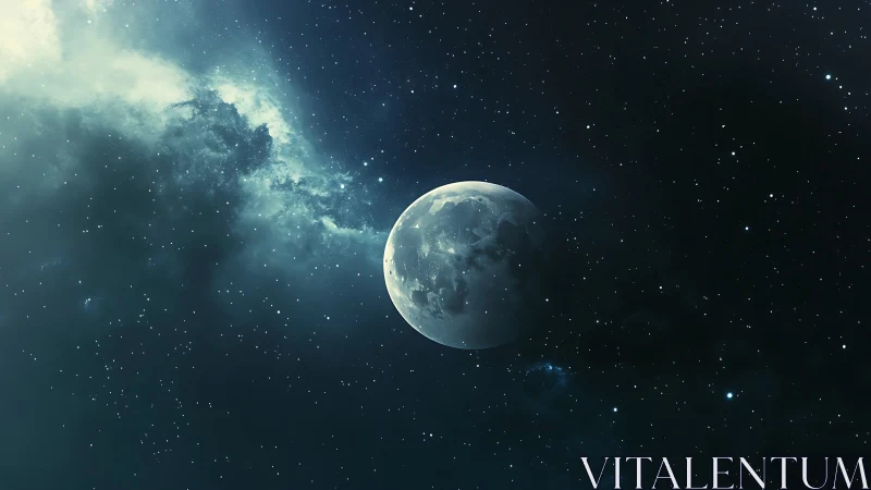 Moonlit hush in a star-swept, dreamy night sky.