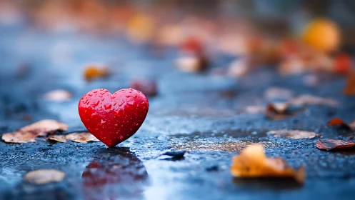 Red Heart in Rain: A Moment of Love and Hope.
