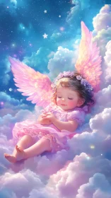 Dreaming sky angel curled in cotton-candy clouds of dawn.