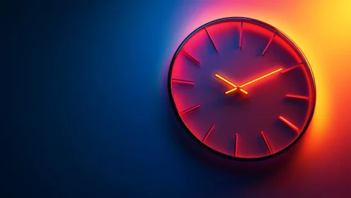 Bicolor gradient wall clock with neon rim illumination.
