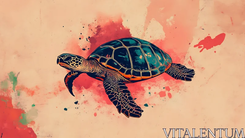 Stylized sea turtle illustration with high-contrast inked contouring