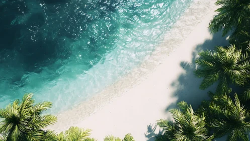 Aerial View: Tropical Beach with Turquoise Waters.