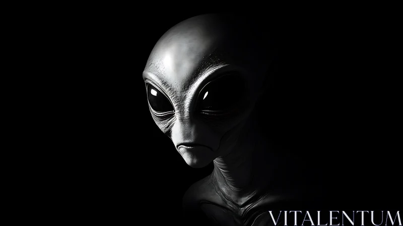 Gentle alien visitor emerging softly from the shadows.