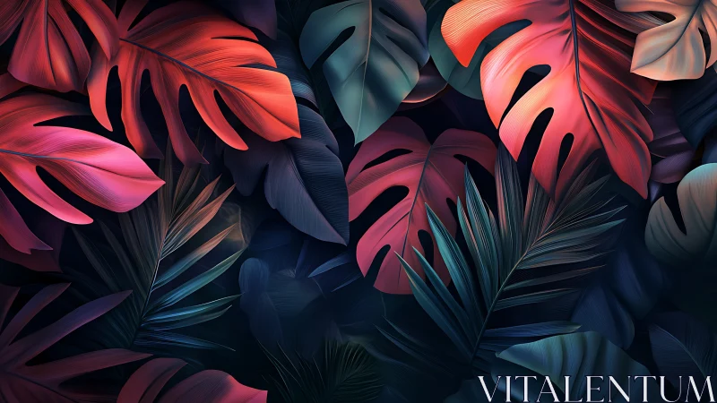 Glowing tropical leaves create a dreamy midnight jungle