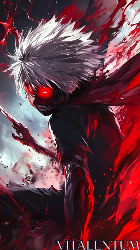 Crimson-eyed antihero swirling through storm and shadow.