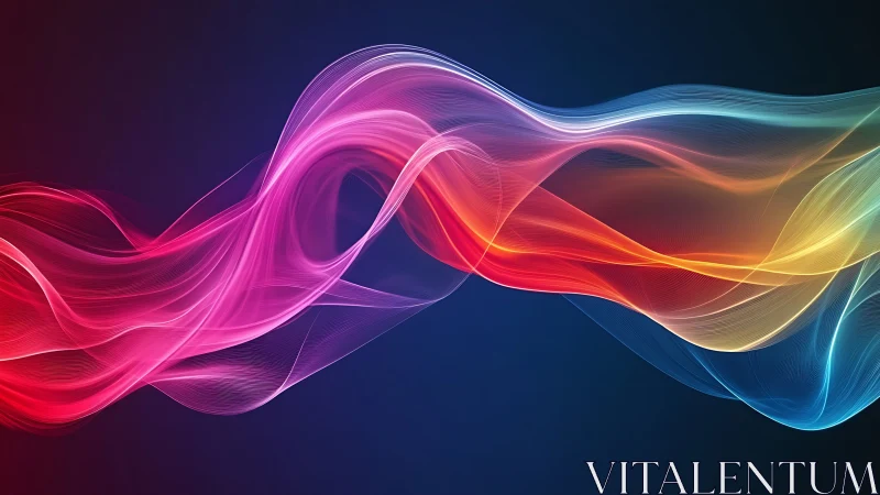 Multicolor flowing light wave on dark gradient background.