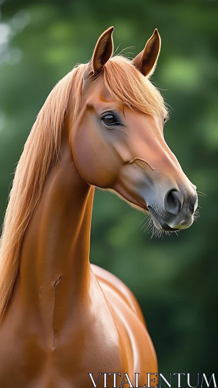Chestnut horse portrait captures poised elegance outdoors