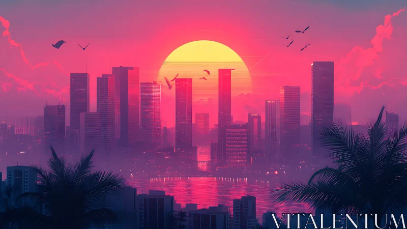 Neon sunset city skyline wrapped in dreamy coastal glow.