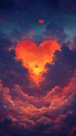 Heart Shaped Cloud Glowing Above Starry Night Sky