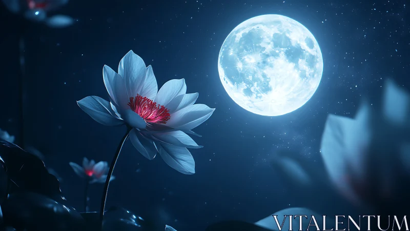Moonlit lotus blossoms basking in a gentle midnight glow.