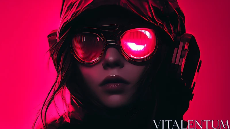 Cyberpunk portrait with neon visor reflections and hooded silhouette.