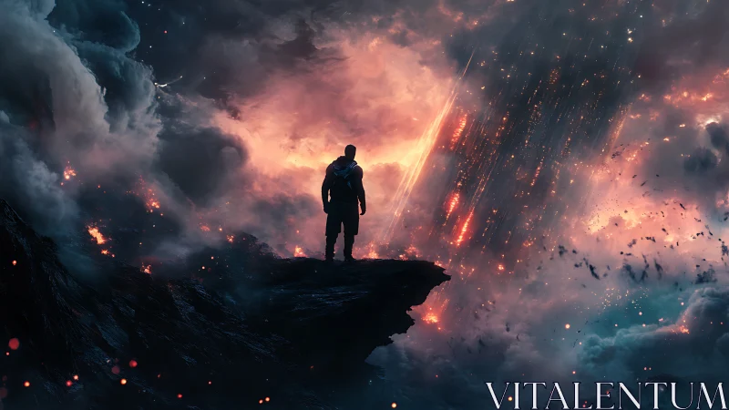 Silhouetted figure observes illuminated atmospheric anomaly