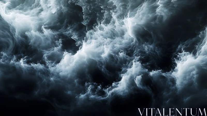 Monochrome abstract cloud and mist formation over dark void.