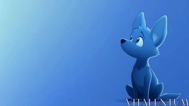 Gentle blue cartoon fox gazes upward in soft dreamy light