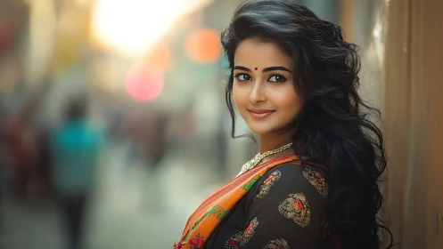 Portrait of young Indian woman in sari, shallow depth of field