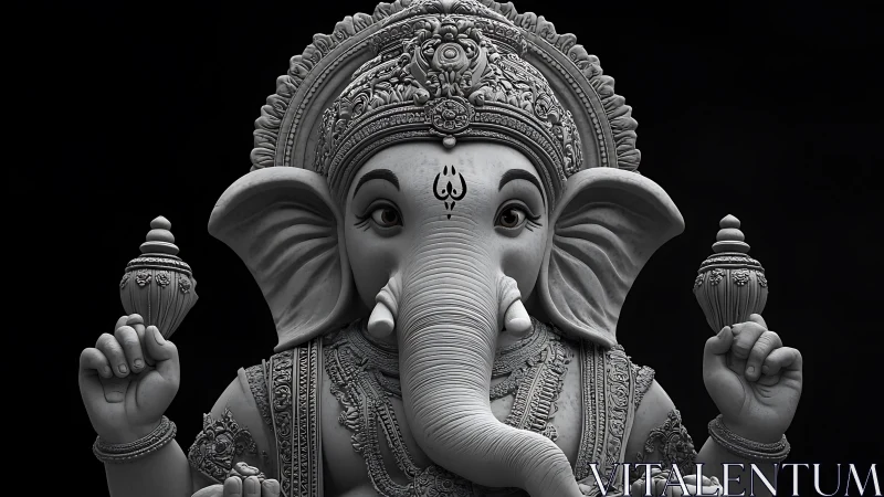 Majestic stone Ganesha statue in luminous sacred stillness.